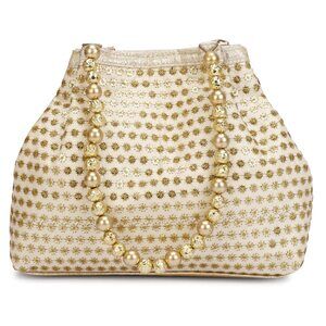 1281 Indian Ethnic Designer Embroidered Silk Potli Bag Batwa Pearls Handle